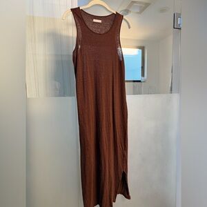 Outerknown Brown Linen Sleeveless Midi Dress